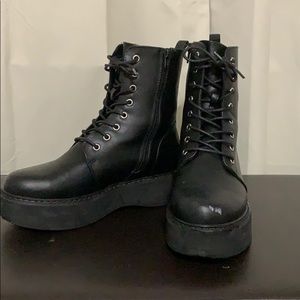 Asos Design Alva chunky black lace-up ankle boots.